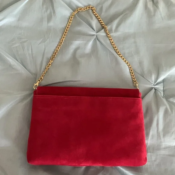 Ann Taylor red suede over the shoulder gold chain purse - Picture 5 of 5